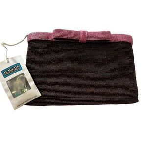 Seaglass Collection Beaded Pink & Brown Clutch